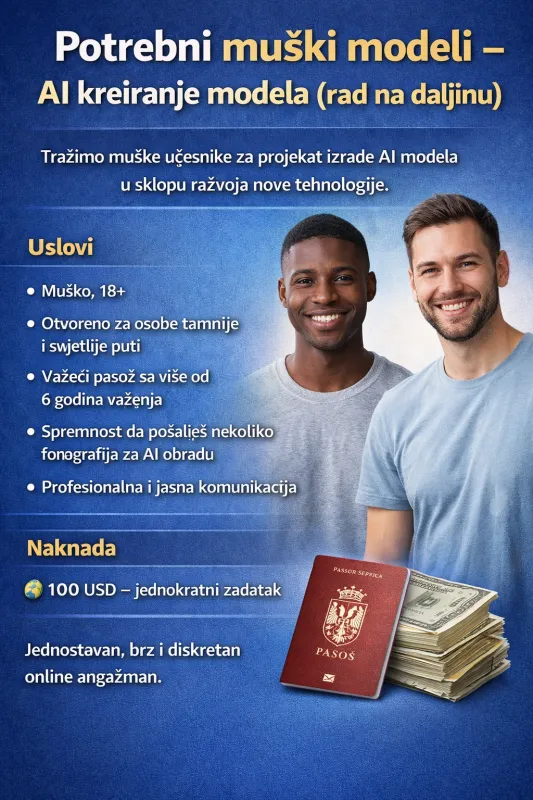 Potrebni muški modeli – AI kreiranje modela (Remote)